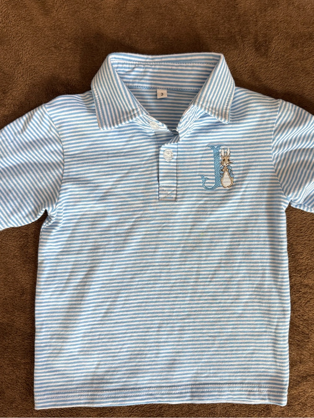 Blue Striped Kids Polo Shirt with Embroidered Initial “J”